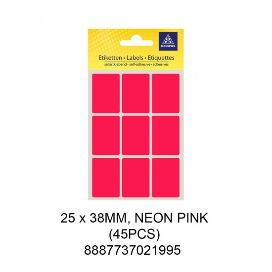 MAYSPIES MS-25X38MM COLOUR LABEL / 5 SHEETS/PKT / 45PCS / 25X38MM NEON PINK